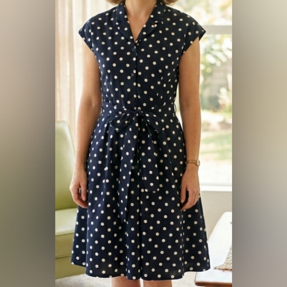 Ralph Lauren Dresses & Skirts - LNWOT💙Ralph Lauren COQUETTE GIRL Navy with White Polka Dot Midi Dress Sz 10